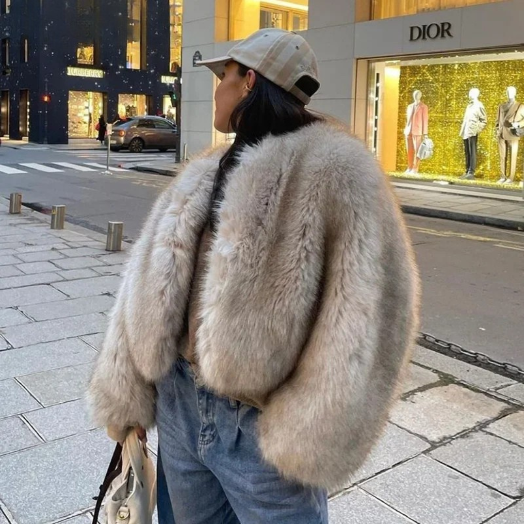 Vintage Style Cropped Faux Fur Coat