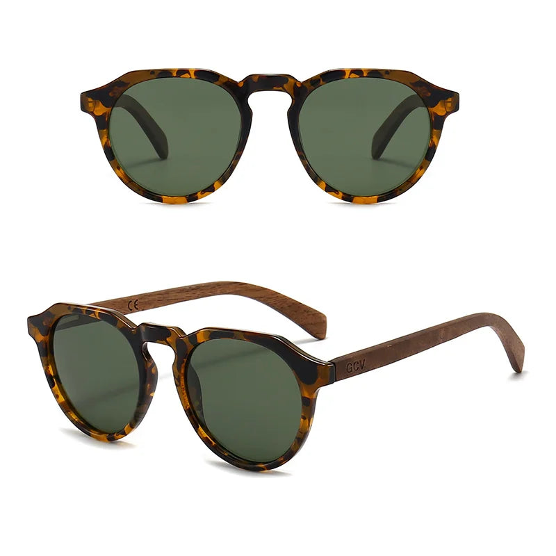 Vintage Walnut Wood Hawksbill Leopard Grain Frames Ultralight Polarized Sunglasses