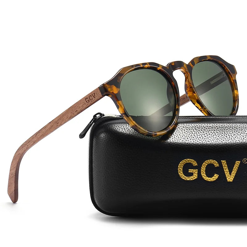 Vintage Walnut Wood Hawksbill Leopard Grain Frames Ultralight Polarized Sunglasses