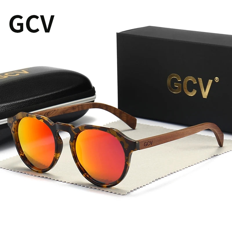 Vintage Walnut Wood Hawksbill Leopard Grain Frames Ultralight Polarized Sunglasses