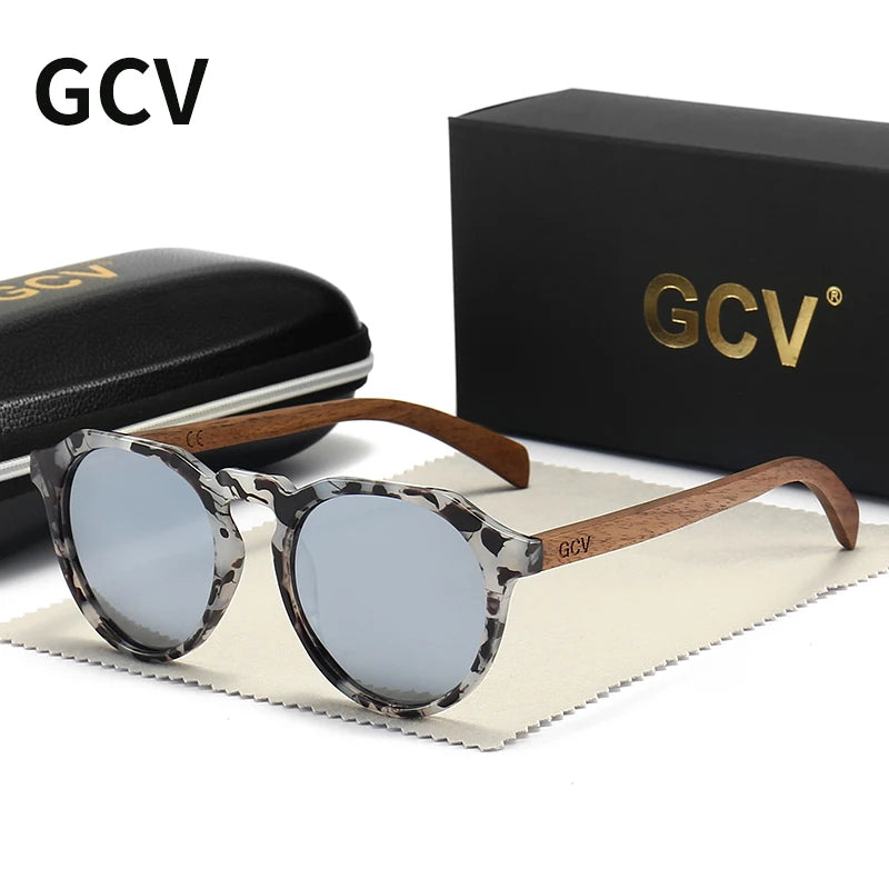 Vintage Walnut Wood Hawksbill Leopard Grain Frames Ultralight Polarized Sunglasses