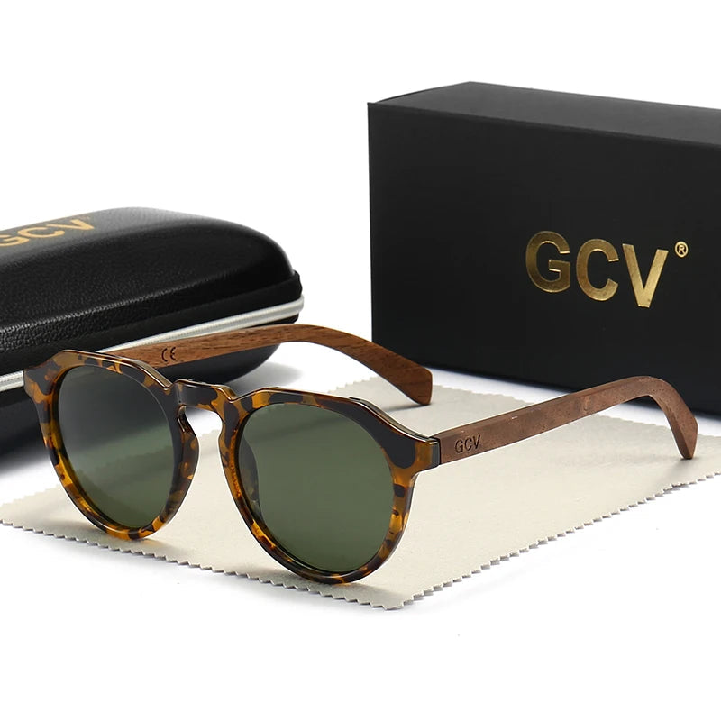 Vintage Walnut Wood Hawksbill Leopard Grain Frames Ultralight Polarized Sunglasses