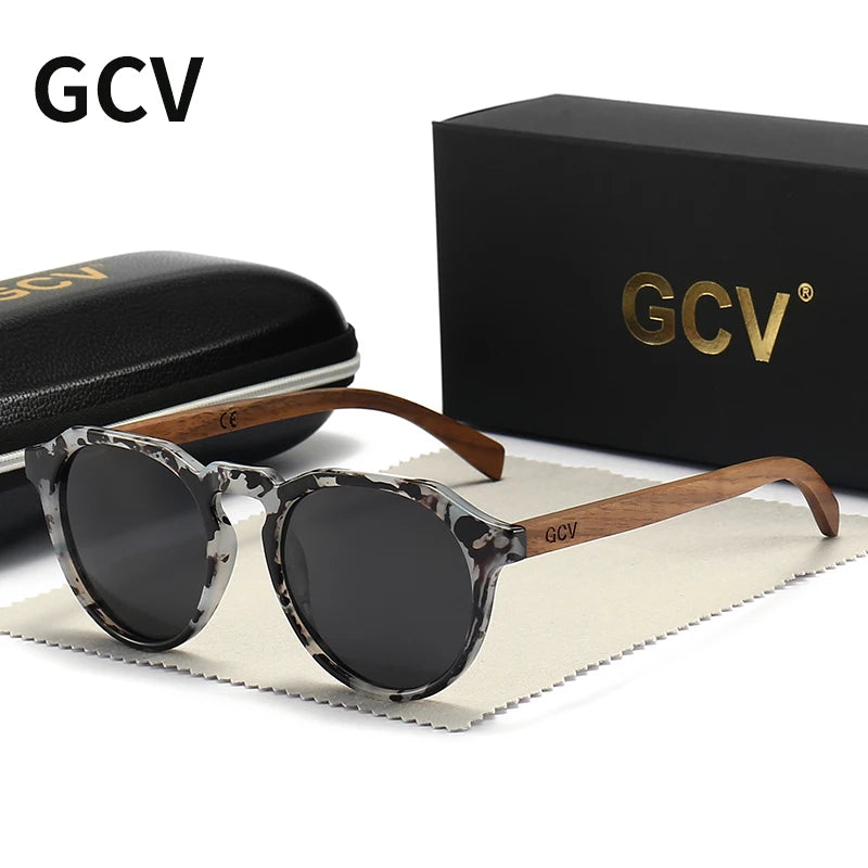 Vintage Walnut Wood Hawksbill Leopard Grain Frames Ultralight Polarized Sunglasses