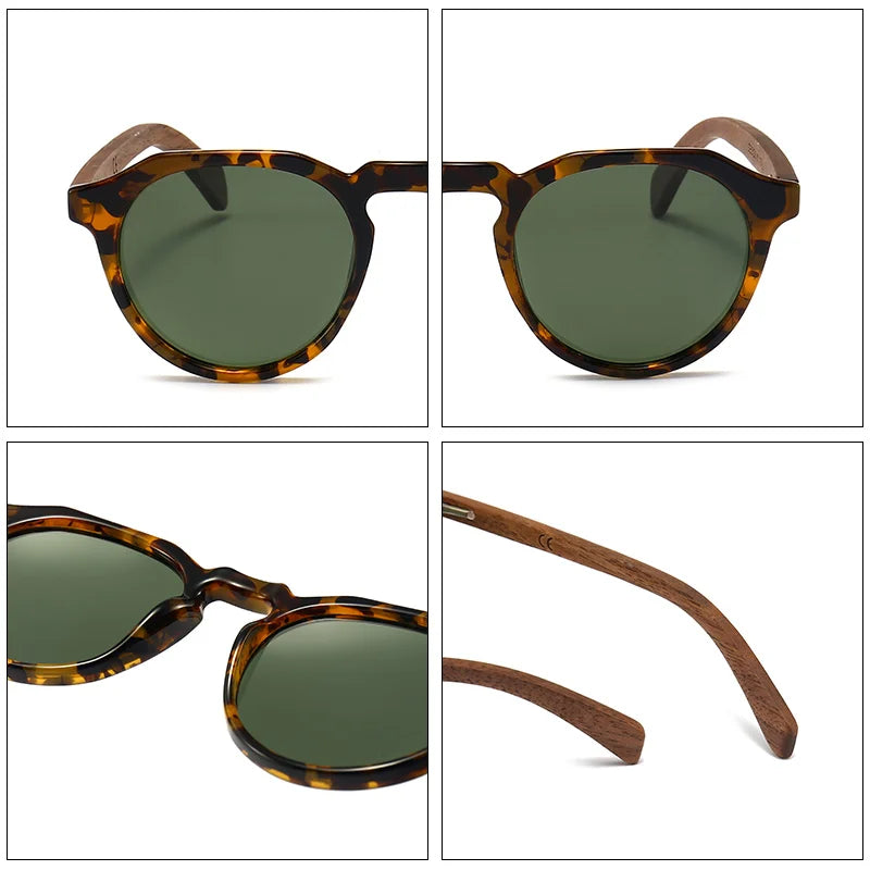 Vintage Walnut Wood Hawksbill Leopard Grain Frames Ultralight Polarized Sunglasses