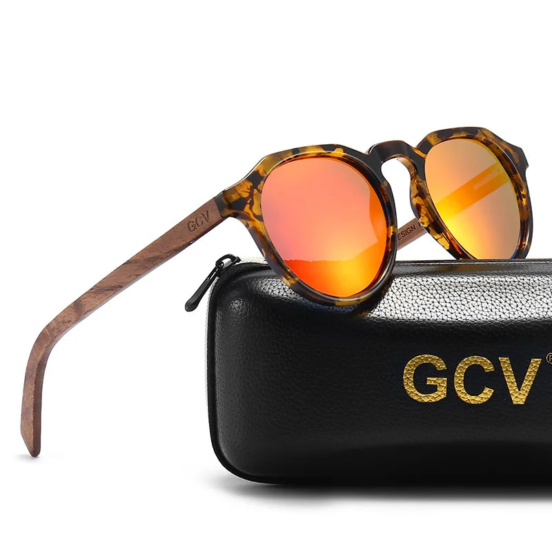 Vintage Walnut Wood Hawksbill Leopard Grain Frames Ultralight Polarized Sunglasses