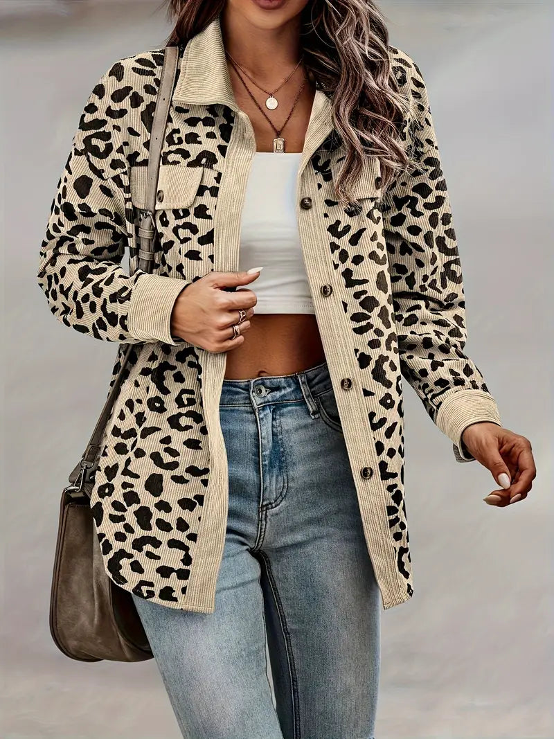 Vintage Style Leopard Print Long Sleeve Jacket