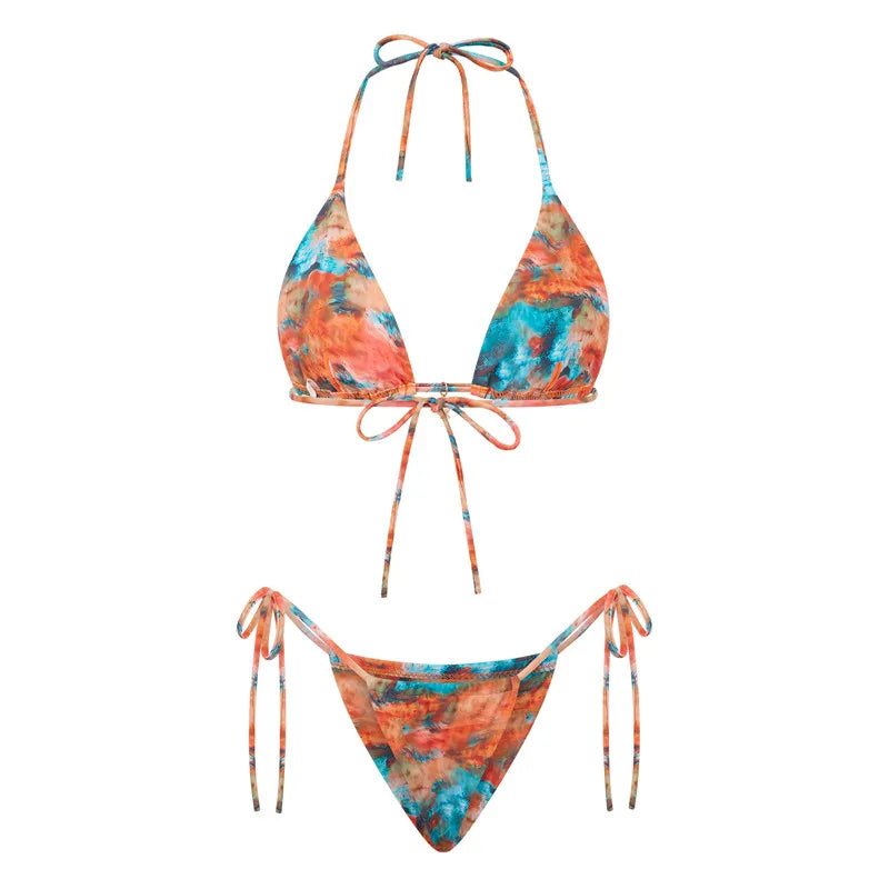 Tropical Triangle Top Side-Tye Thong Bottom Bikini