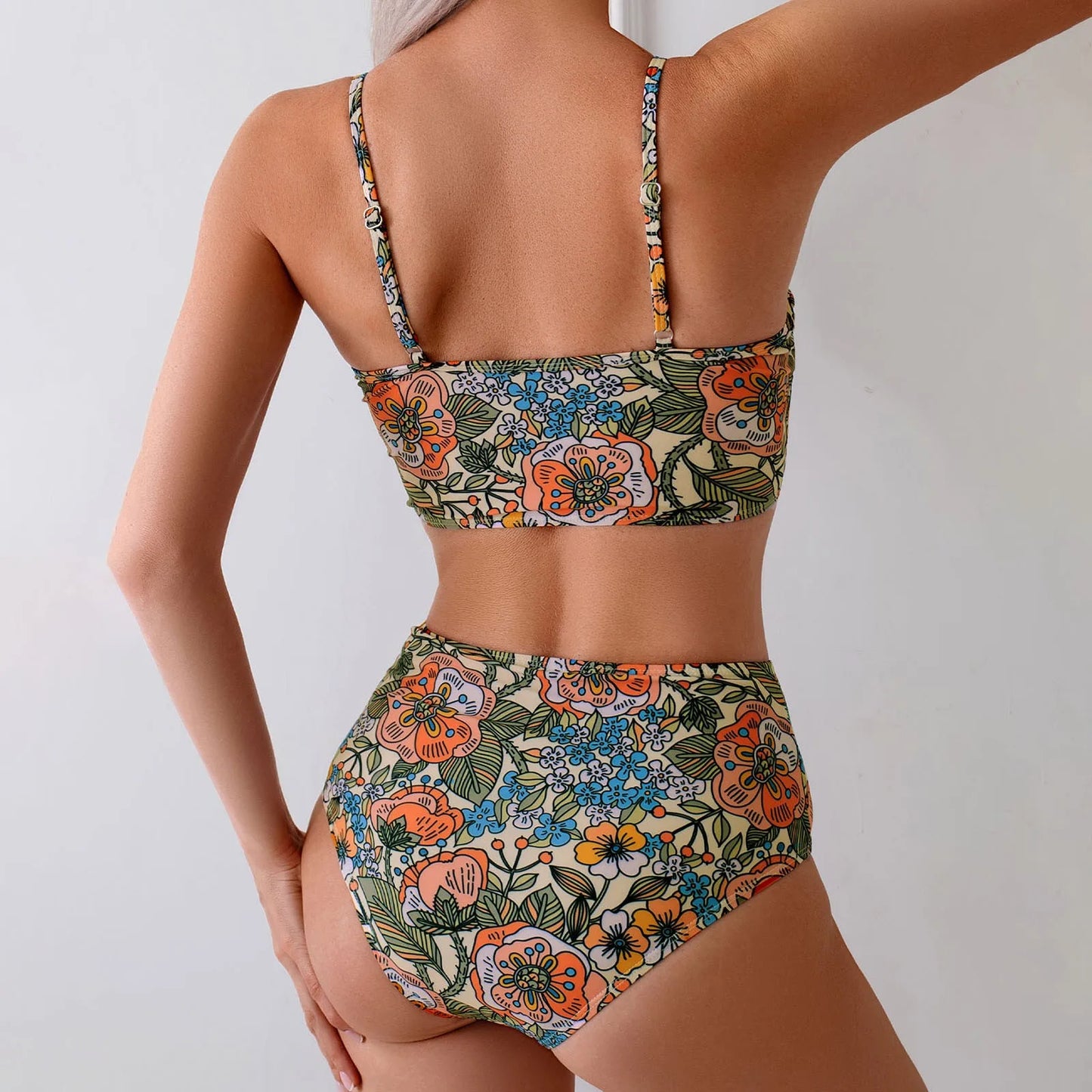 Floral Print High-Waisted Bikini