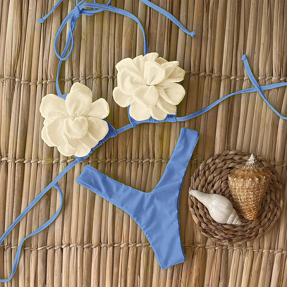 Floral Triangle Top Thong Bottom Bikini