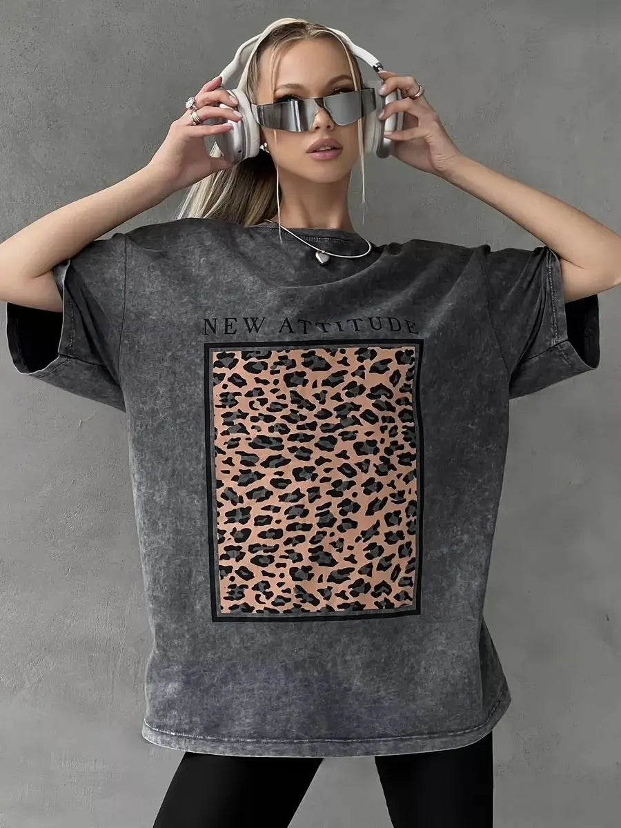 New Attitude Vintage Leopard Print Oversized T-Shirt