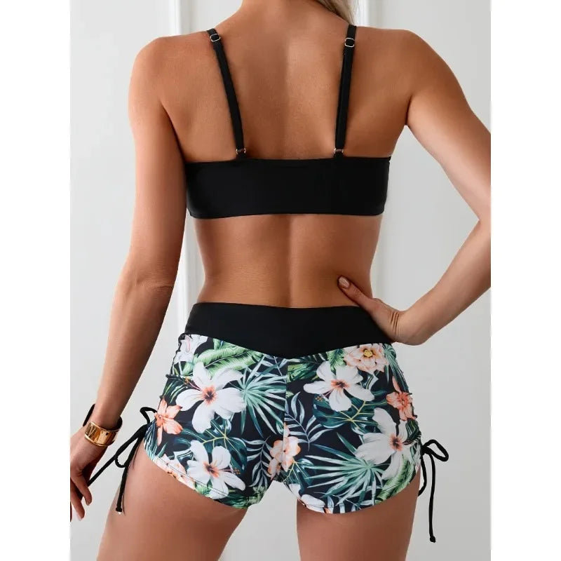 Halter Top Tropical Shorts Two-Piece Set
