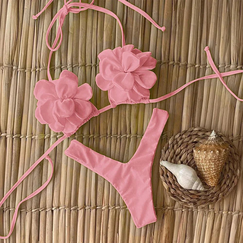 Floral Triangle Top Thong Bottom Bikini