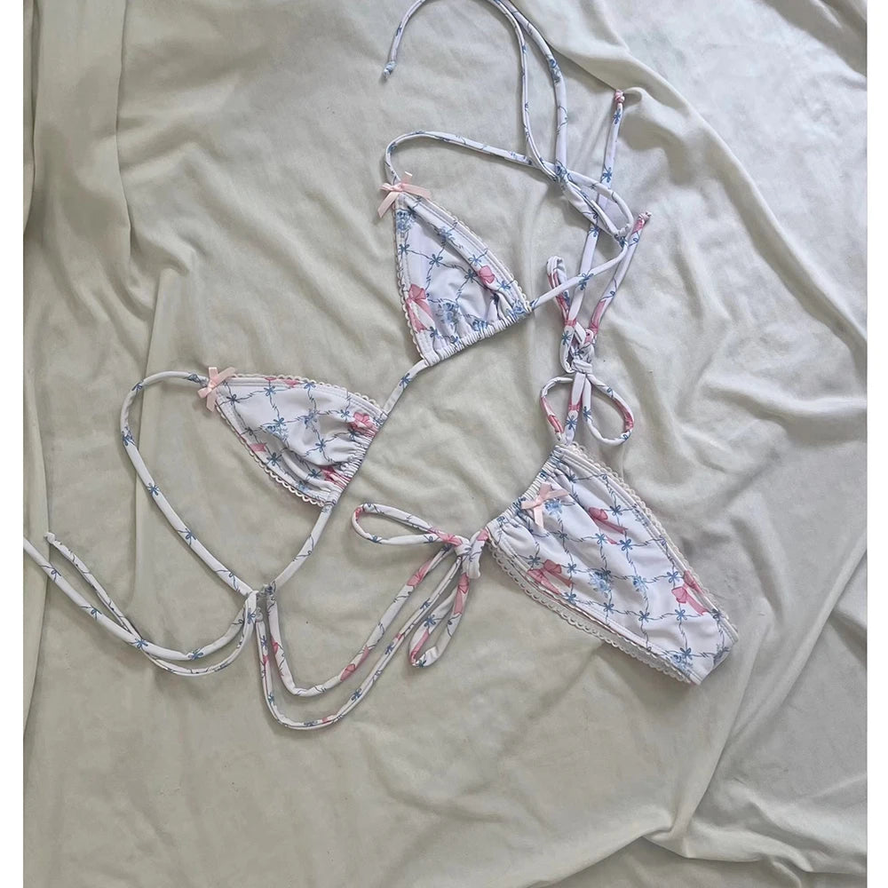 Floral Print Triangle Top Thong Bottom