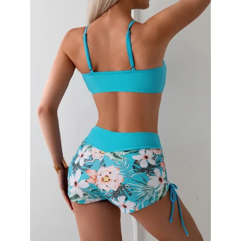 Halter Top Tropical Shorts Two-Piece Set
