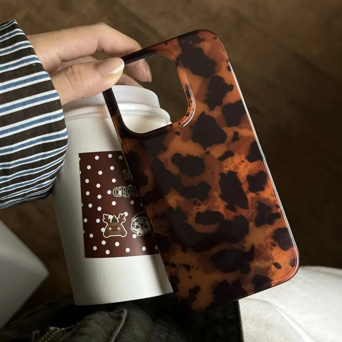 Retro Amber Texture Leopard Print iPhone Case