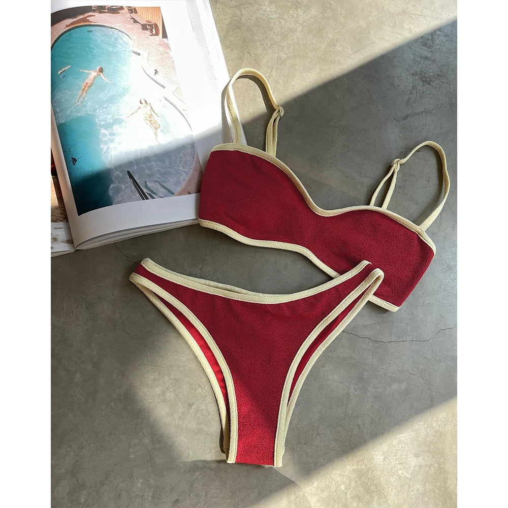 Solid Brazilian Patchwork Bandeau Bikini