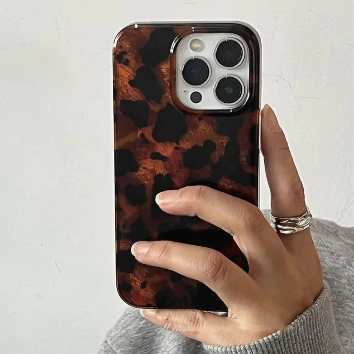 Retro Amber Texture Leopard Print iPhone Case
