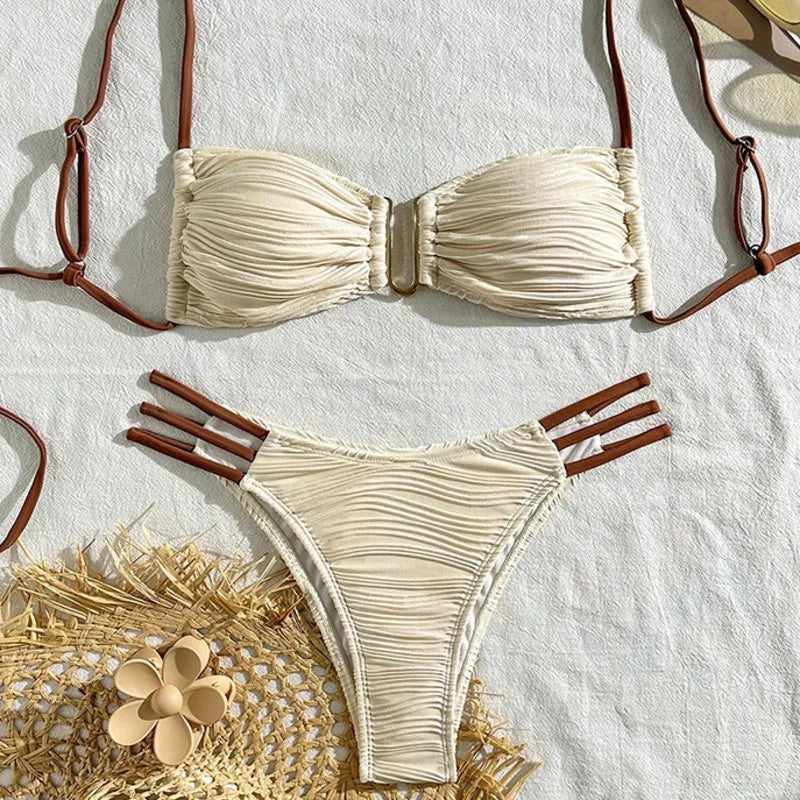 White Bandeau Top Cheeky Bottom Bikini