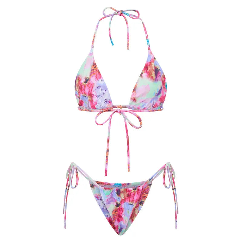 Tropical Triangle Top Side-Tye Thong Bottom Bikini