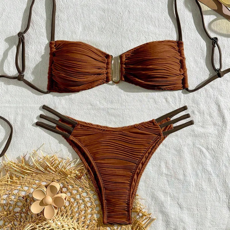 White Bandeau Top Cheeky Bottom Bikini