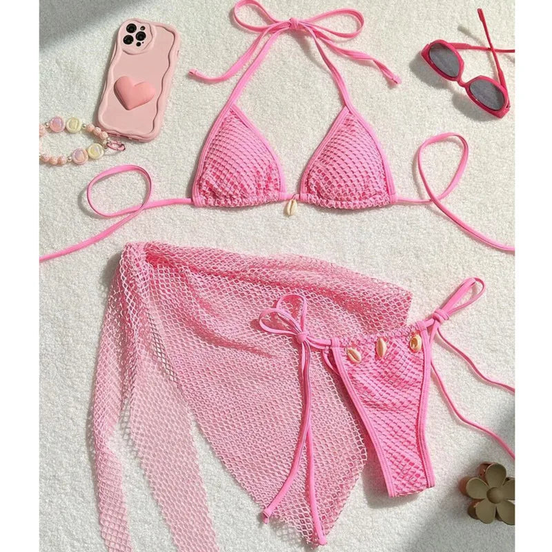 Triangle Top Side-Tie Bottoms Three-Piece Bikini