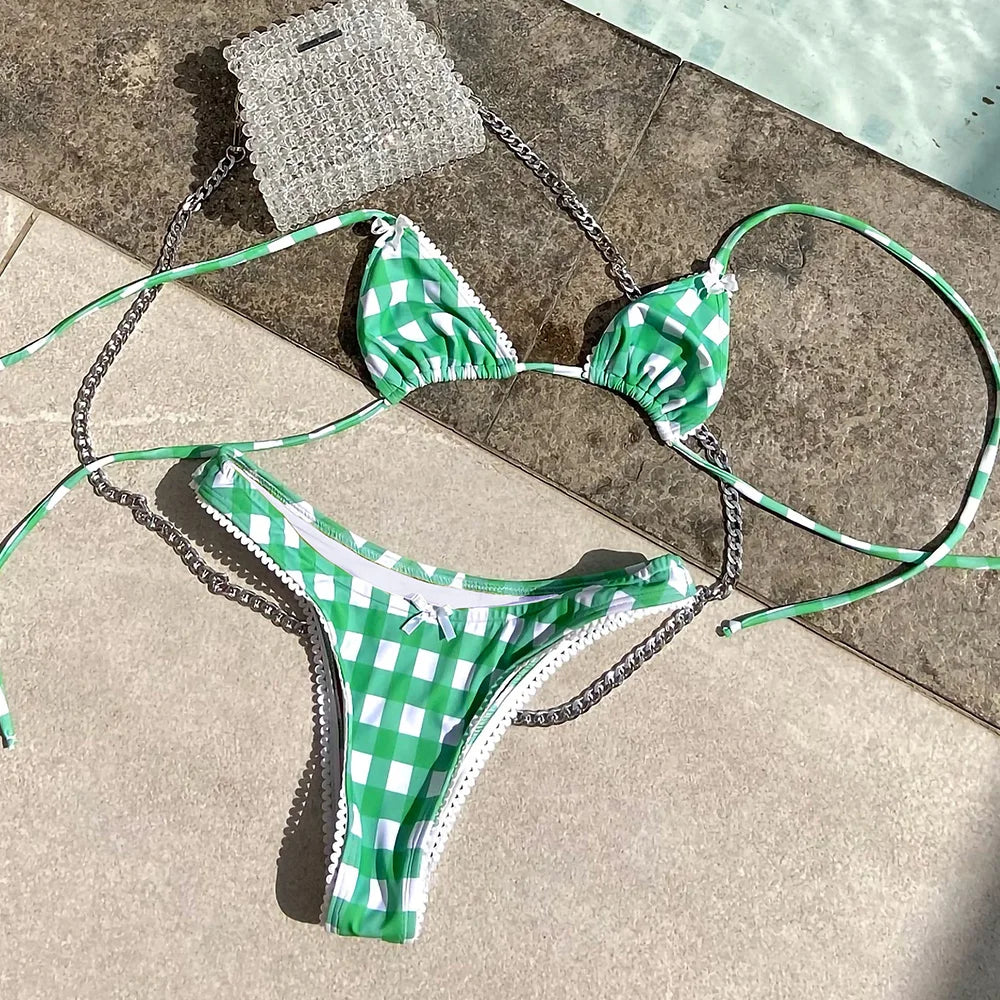 Floral Print Triangle Top Thong Bottom