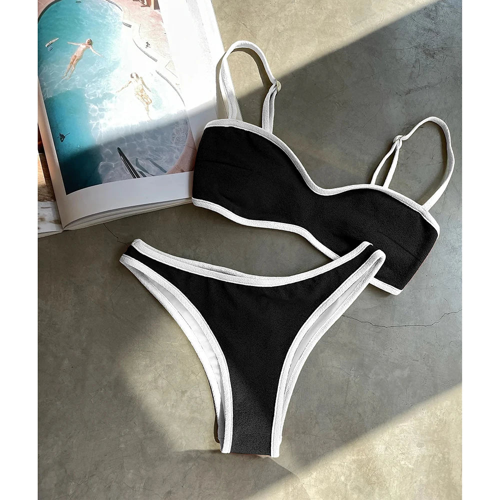 Solid Brazilian Patchwork Bandeau Bikini
