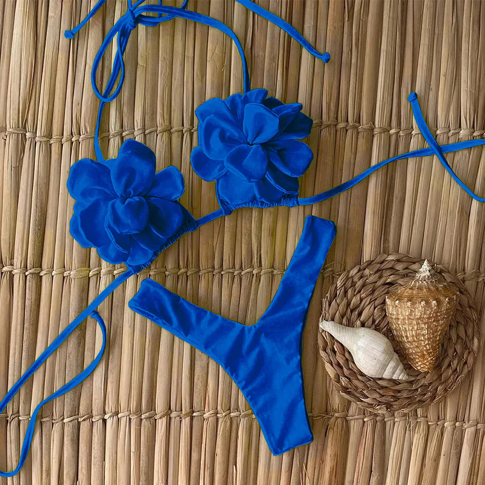 Floral Triangle Top Thong Bottom Bikini