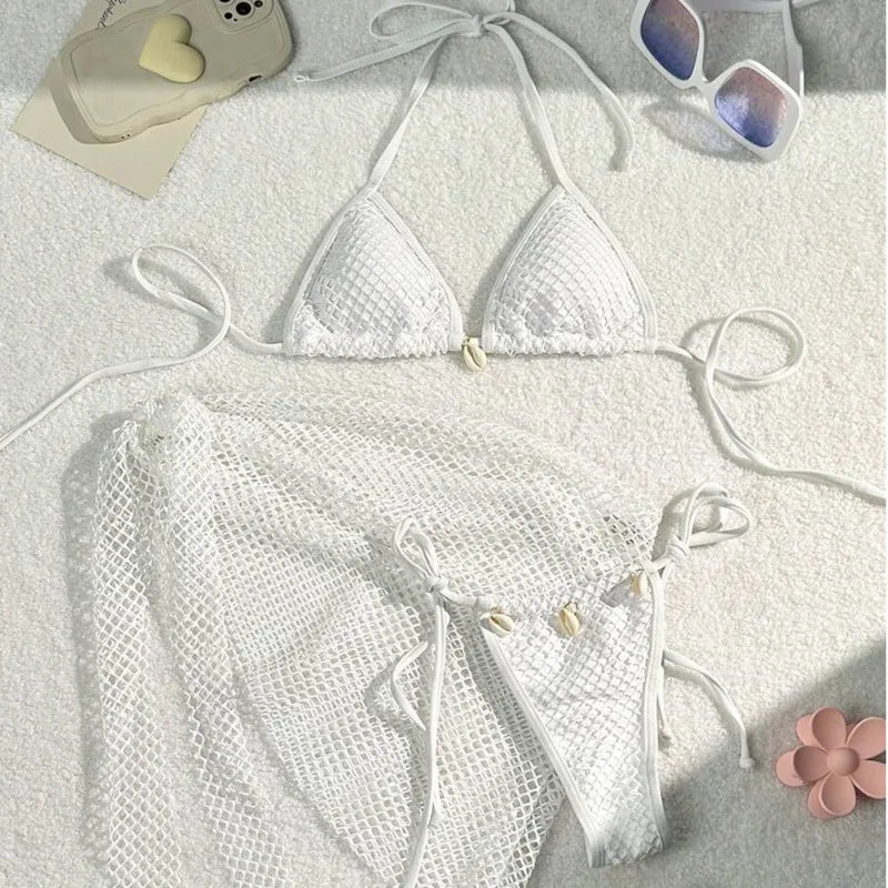 Triangle Top Side-Tie Bottoms Three-Piece Bikini