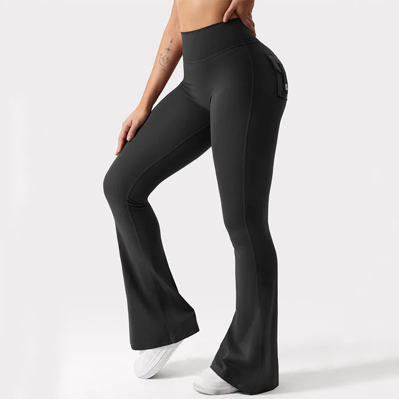 Wide Leg High Stretch Yoga Leggings With Pockets