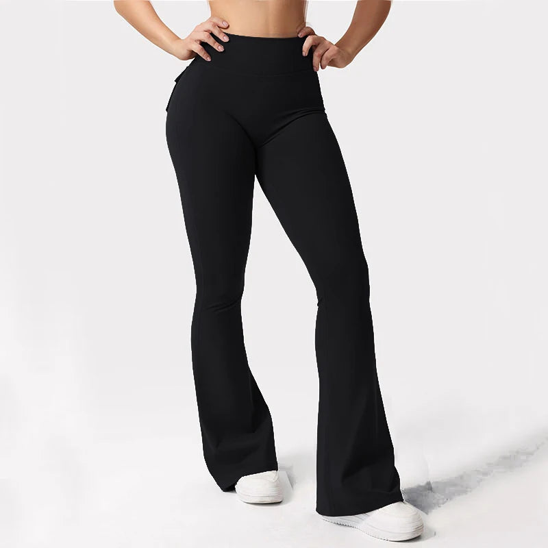 Wide Leg High Stretch Yoga Leggings With Pockets