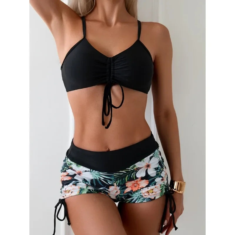 Halter Top Tropical Shorts Two-Piece Set
