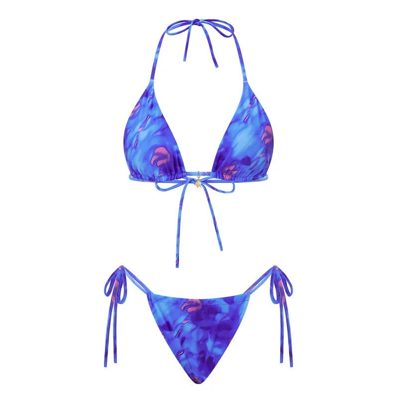 Tropical Triangle Top Side-Tye Thong Bottom Bikini