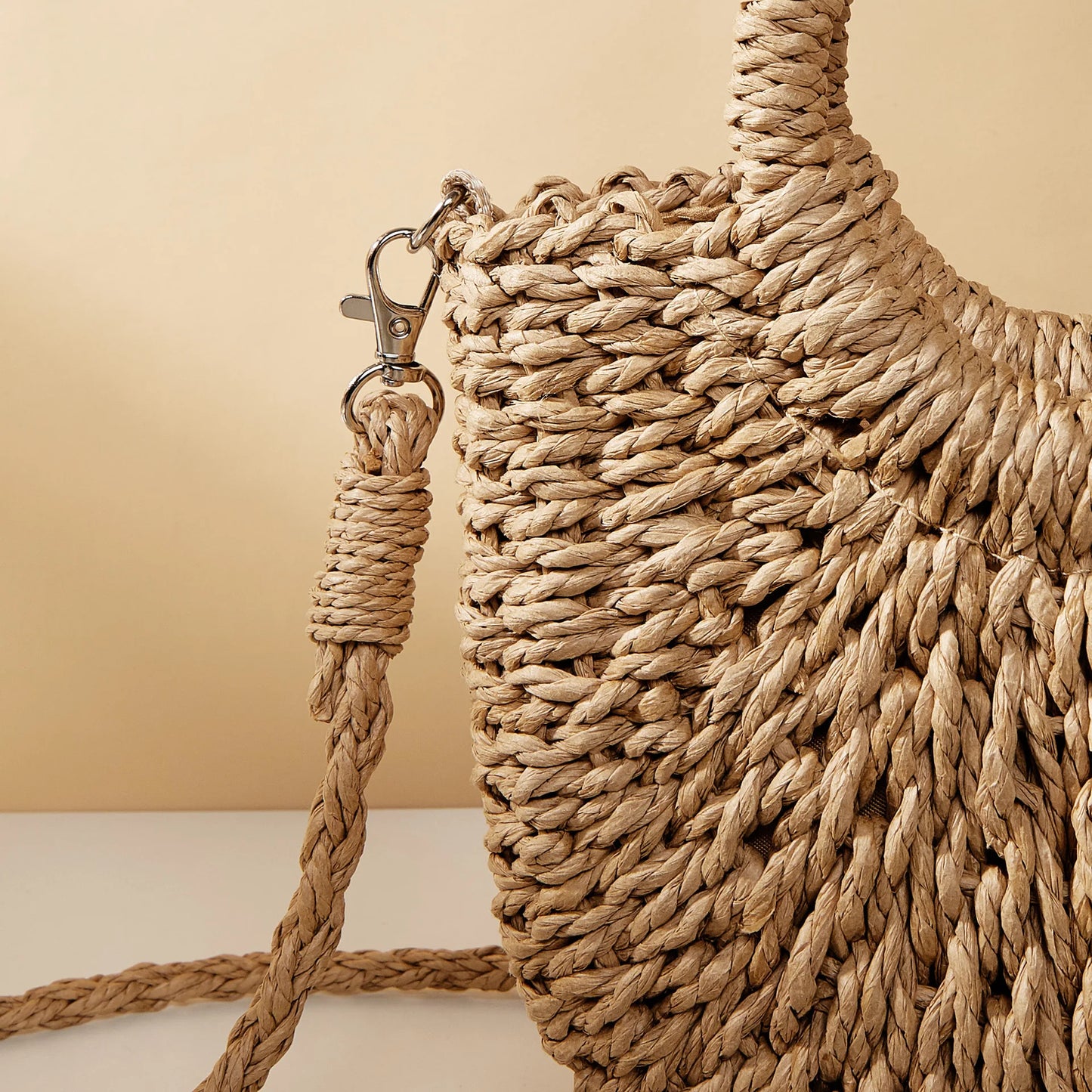Handwoven Straw Half-Moon Beach Handbag Crossbody Shoulder Bag