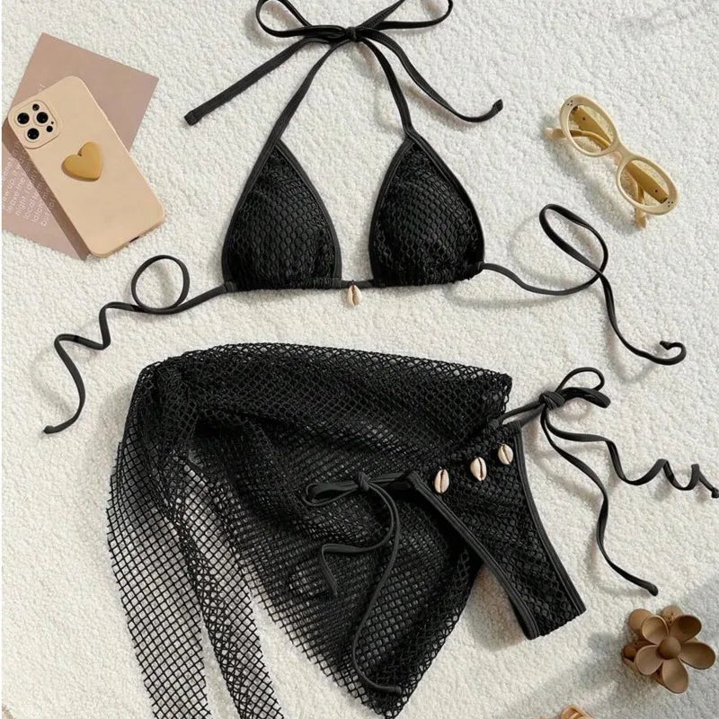 Triangle Top Side-Tie Bottoms Three-Piece Bikini