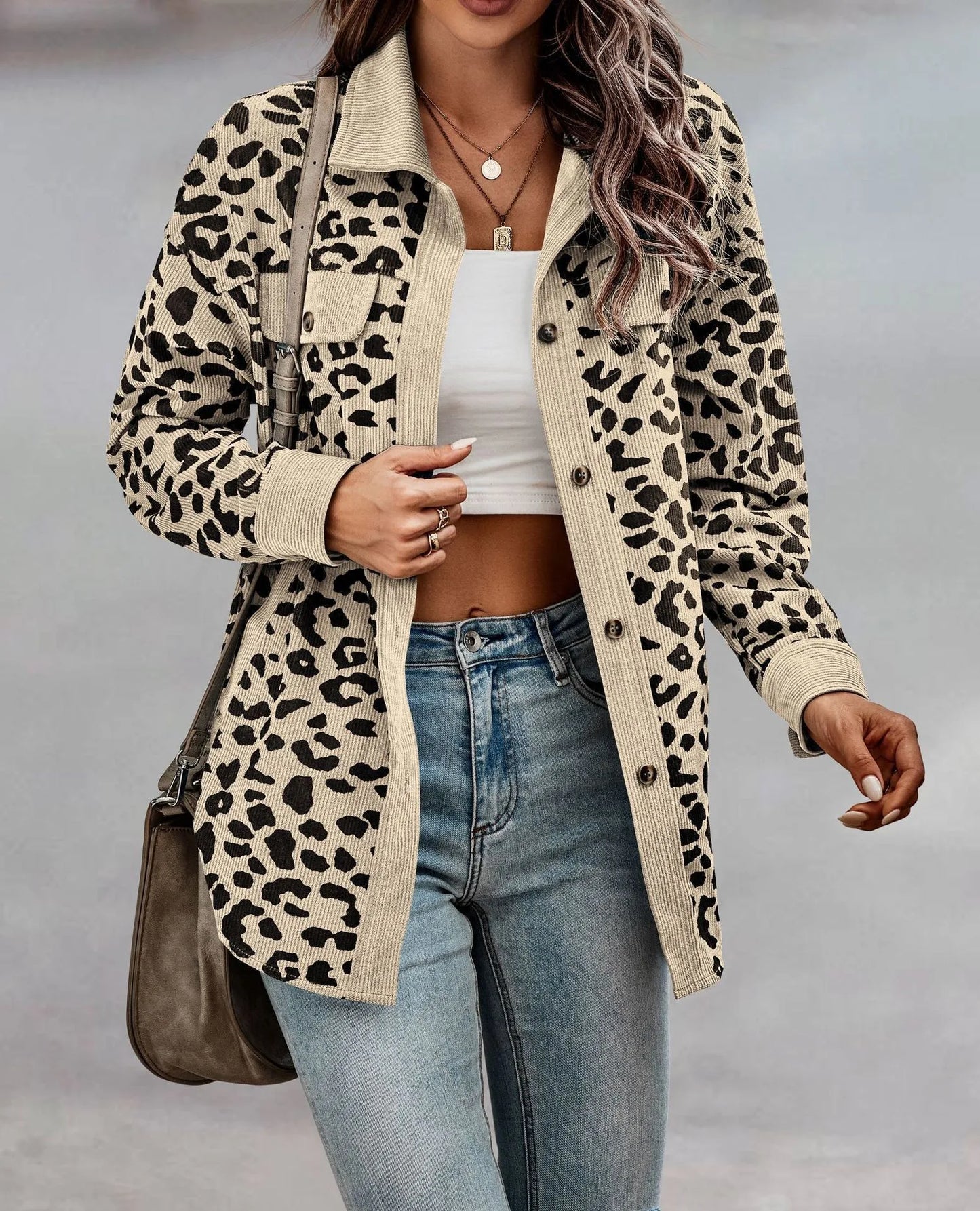 Vintage Style Leopard Print Long Sleeve Jacket