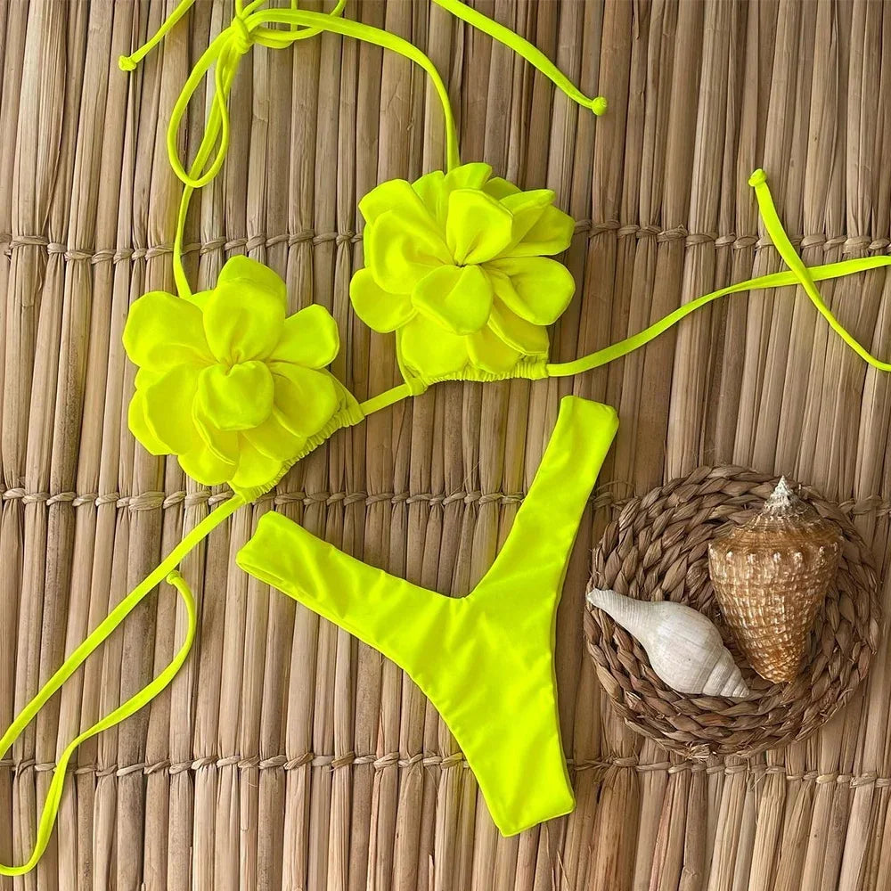 Floral Triangle Top Thong Bottom Bikini