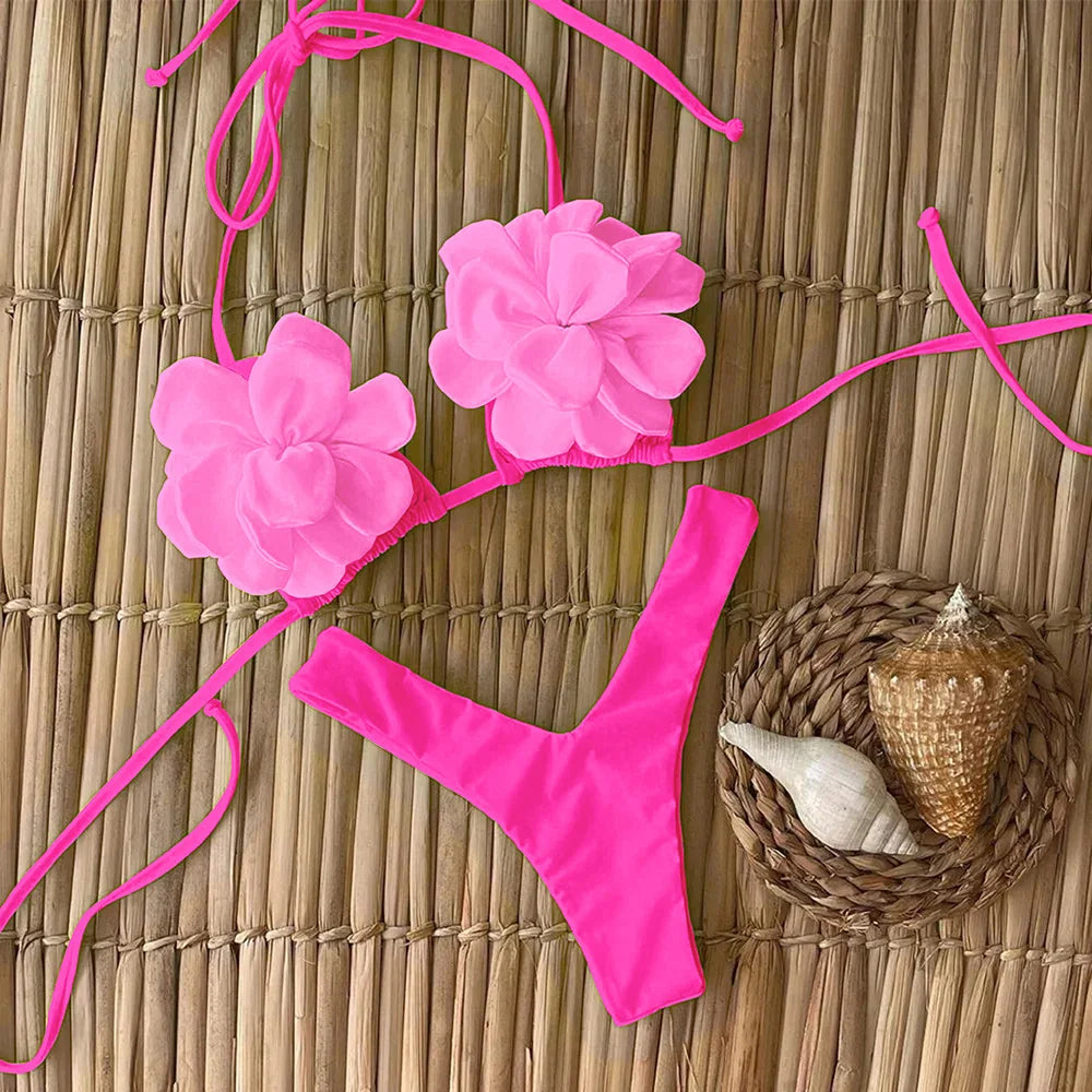 Floral Triangle Top Thong Bottom Bikini