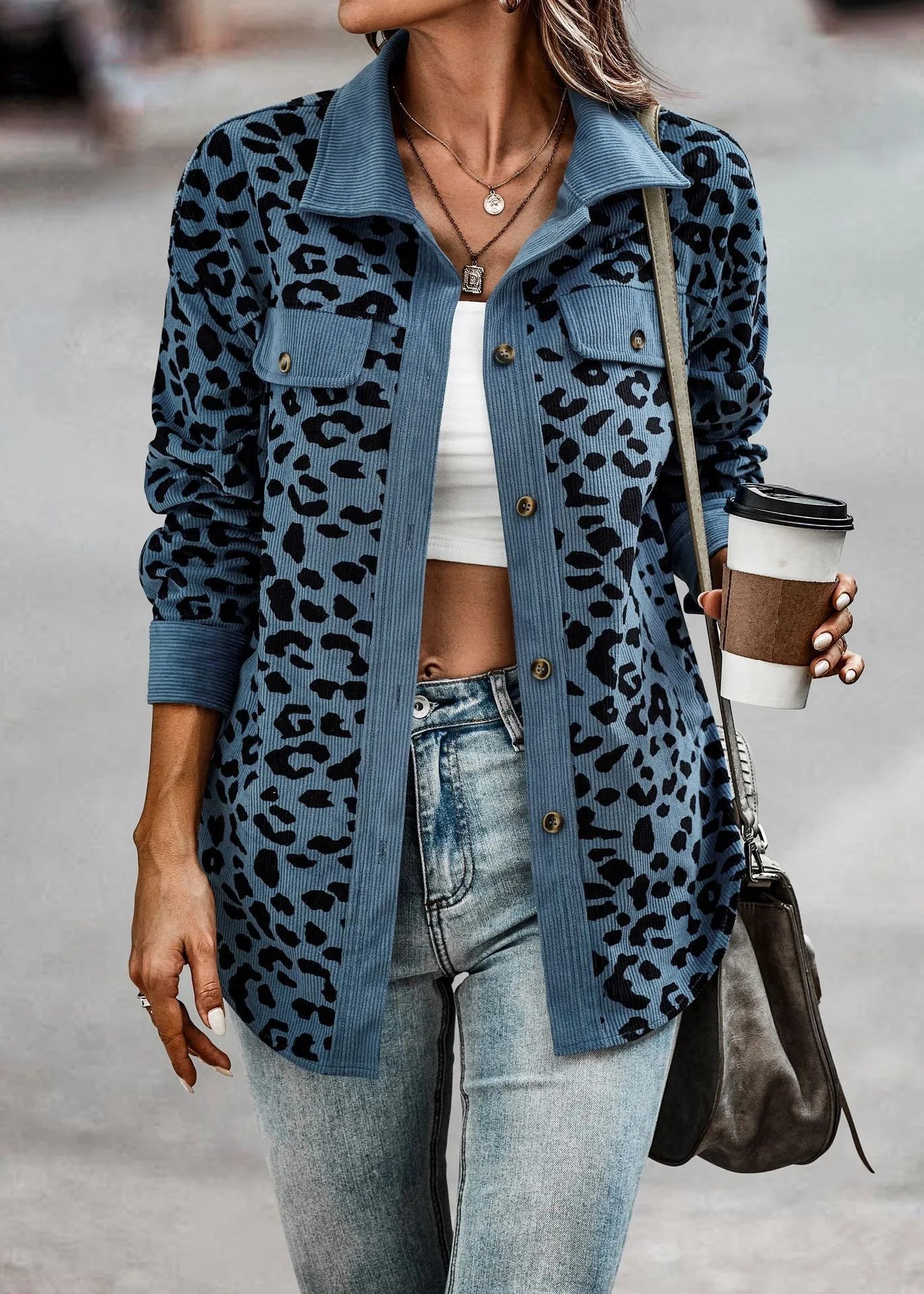 Vintage Style Leopard Print Long Sleeve Jacket
