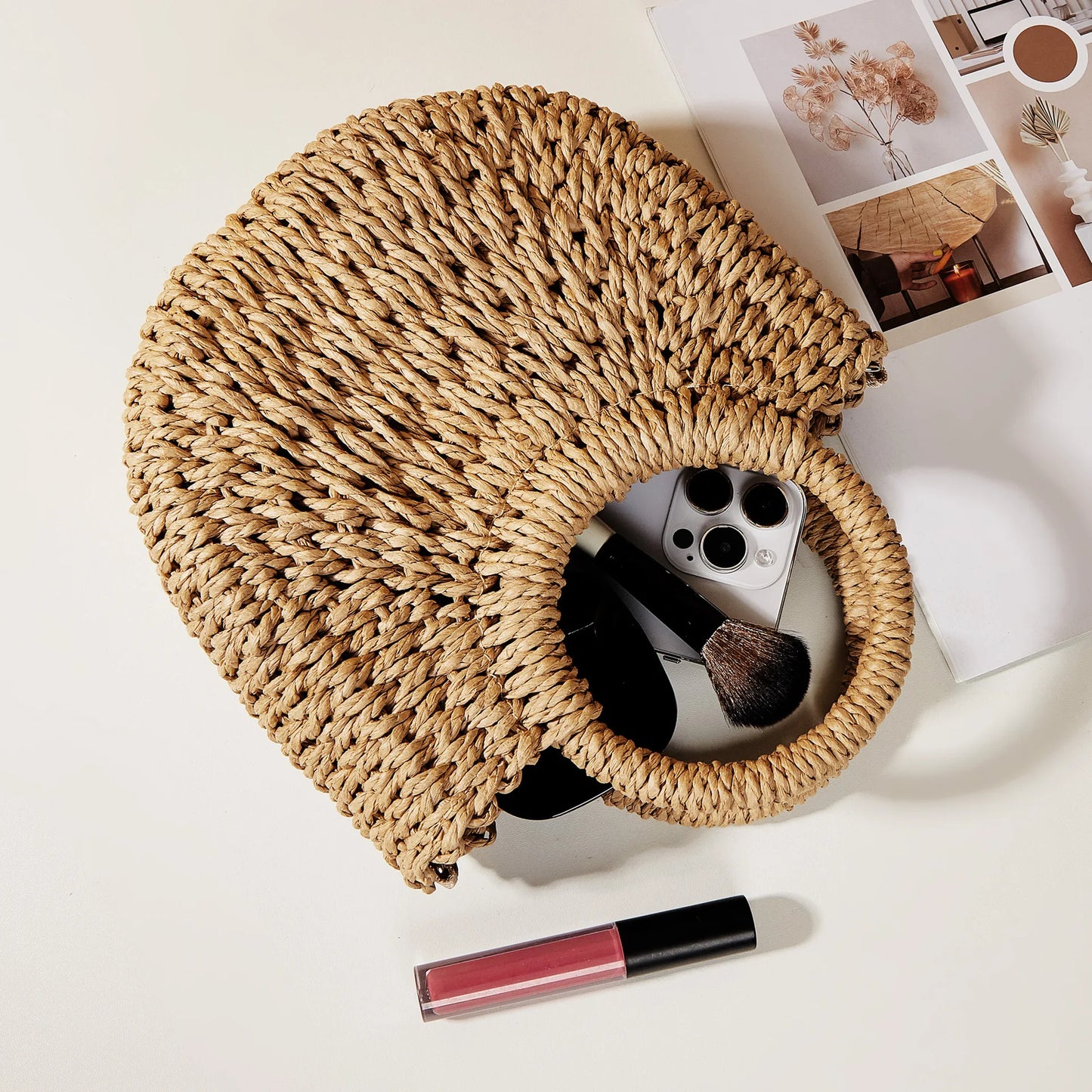 Handwoven Straw Half-Moon Beach Handbag Crossbody Shoulder Bag