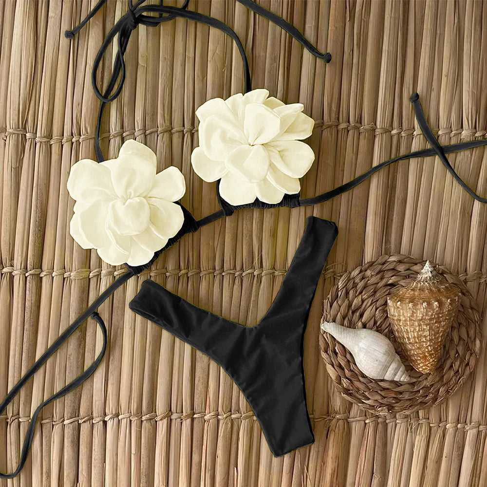 Floral Triangle Top Thong Bottom Bikini
