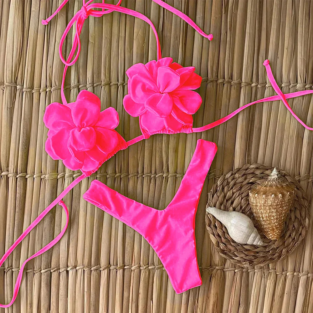 Floral Triangle Top Thong Bottom Bikini