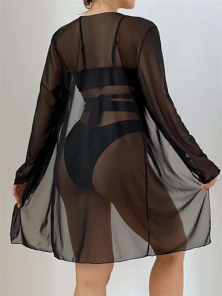 Black Bandage Cross Push-Up Padded Hollow-Out 3-Piece Swimsuit