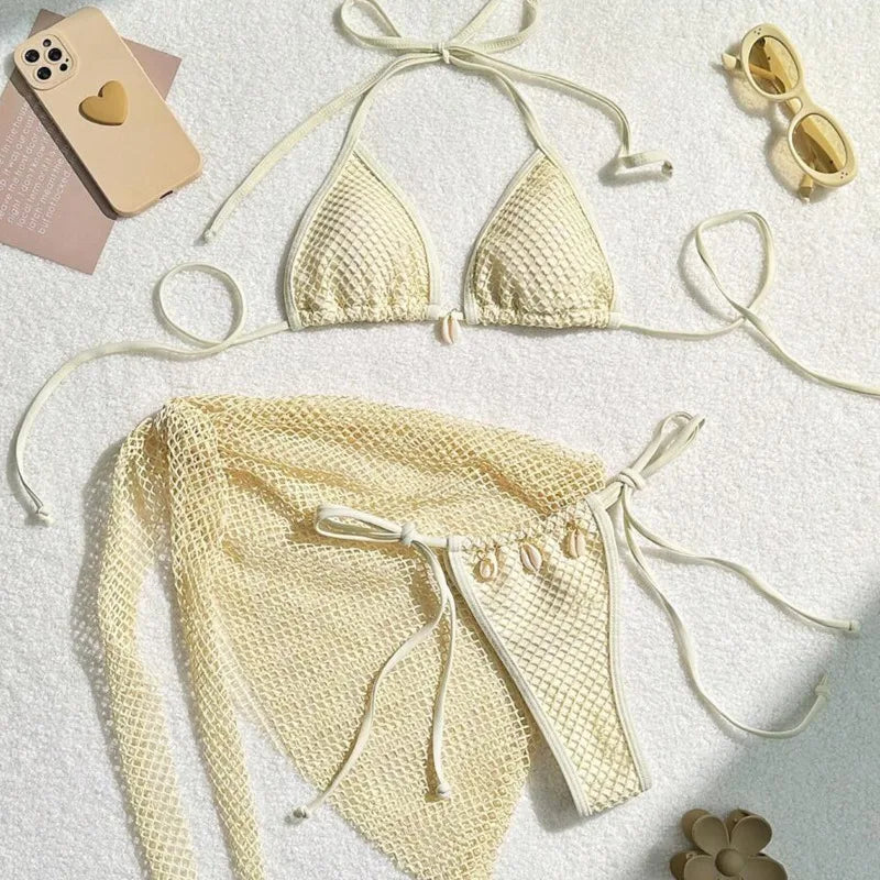 Triangle Top Side-Tie Bottoms Three-Piece Bikini