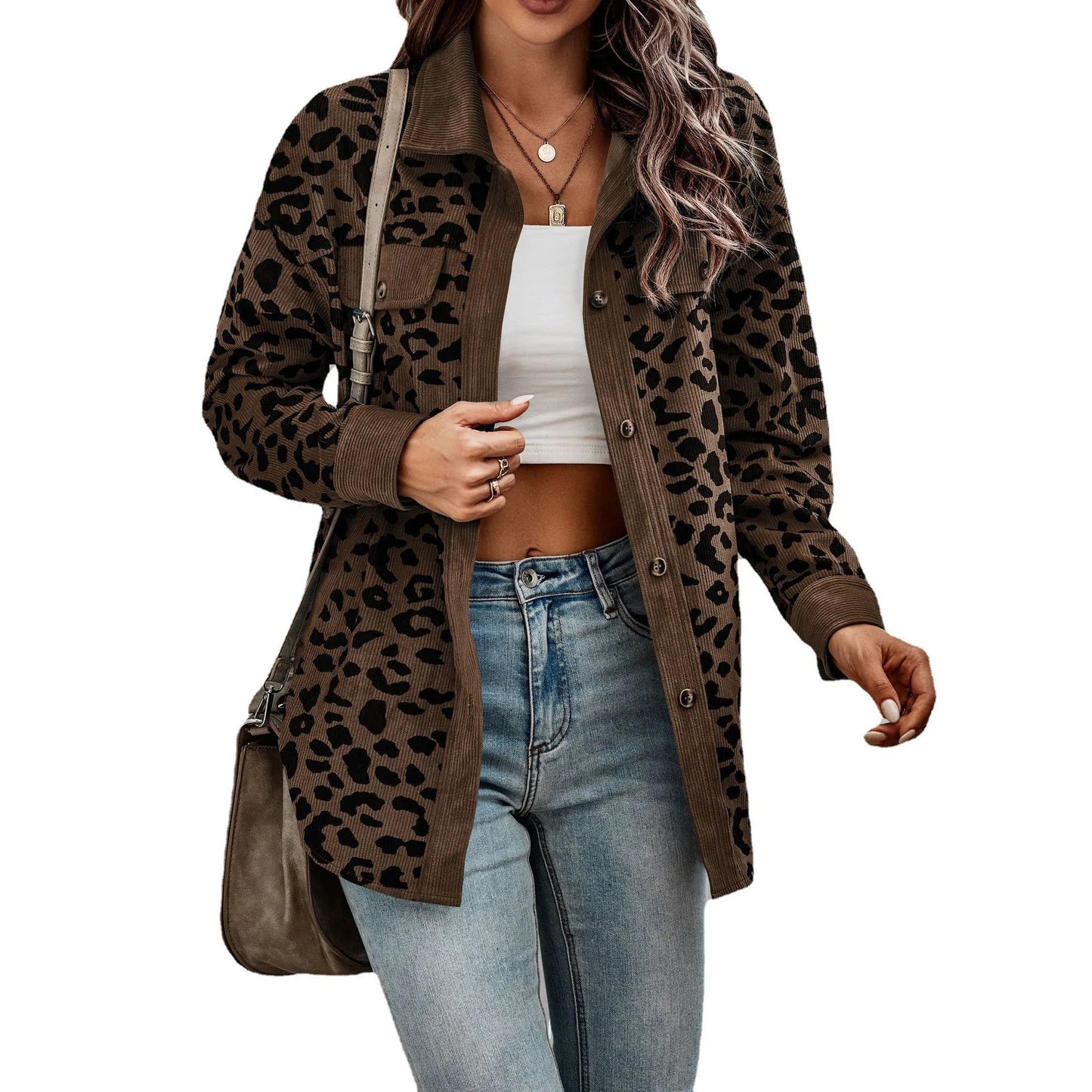 Vintage Style Leopard Print Long Sleeve Jacket