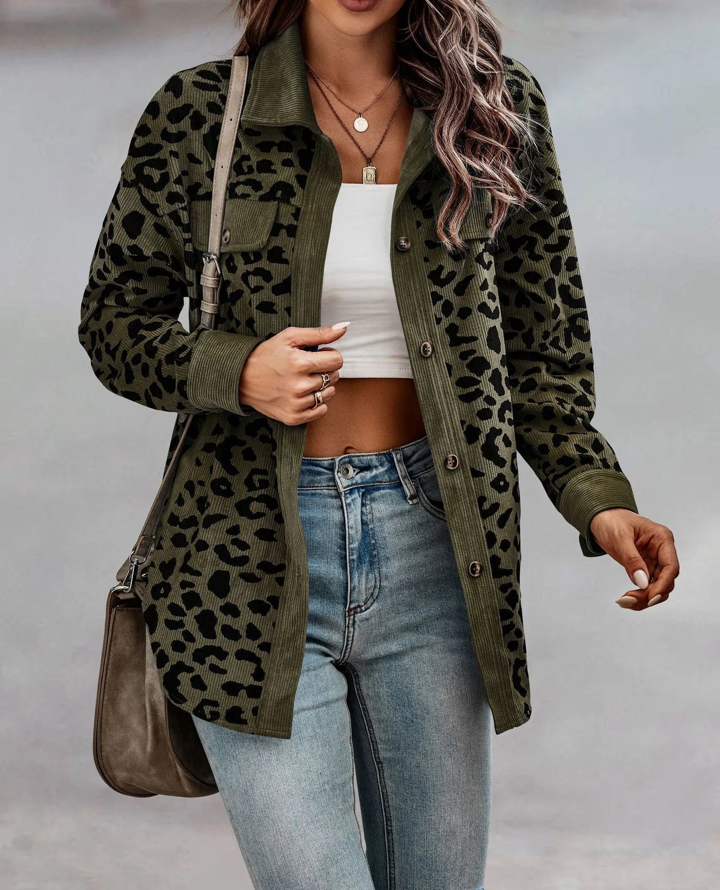 Vintage Style Leopard Print Long Sleeve Jacket