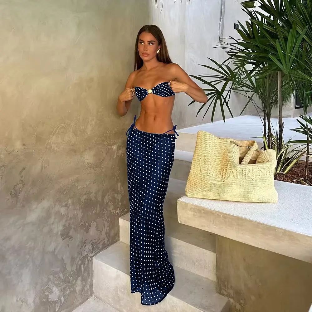 Black Polka Dot Bandeau 3-Piece Bikini