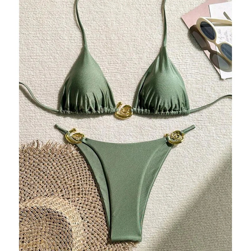 Metal Micro Triangle Top Side-Tie Bikini