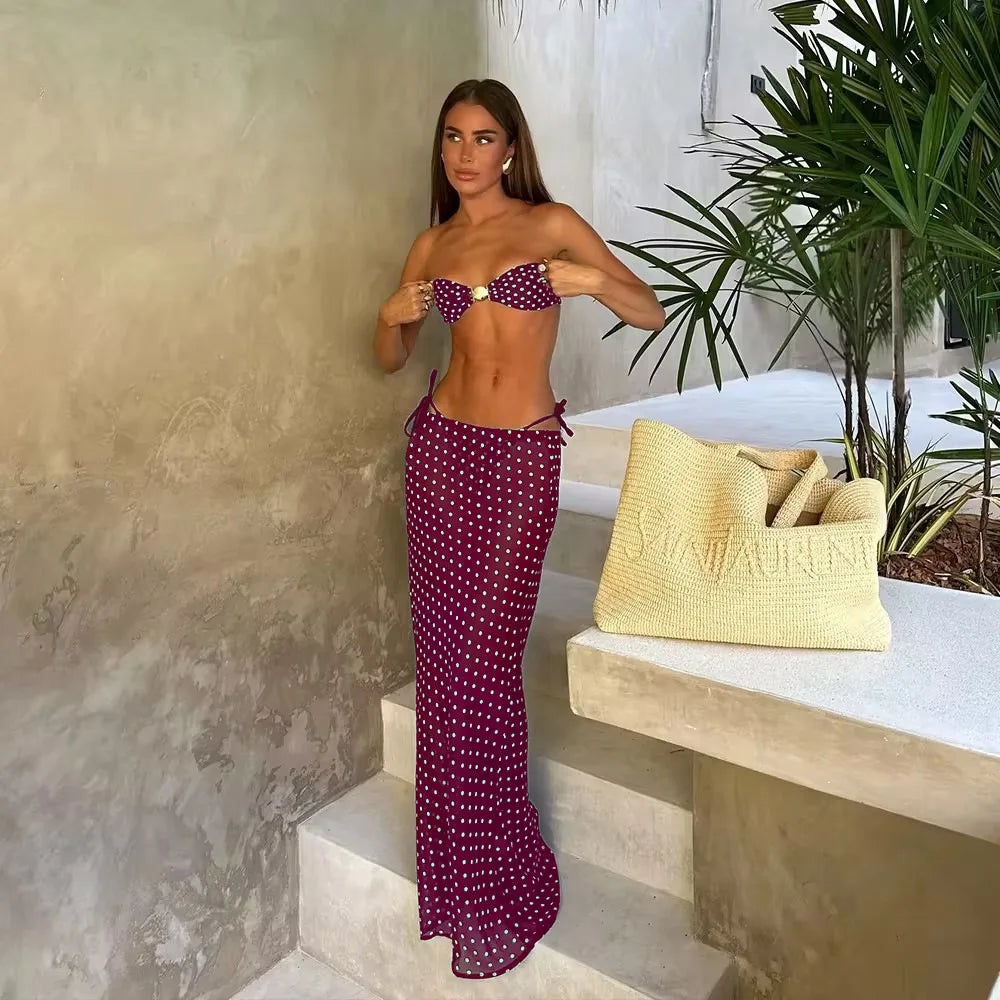 Black Polka Dot Bandeau 3-Piece Bikini