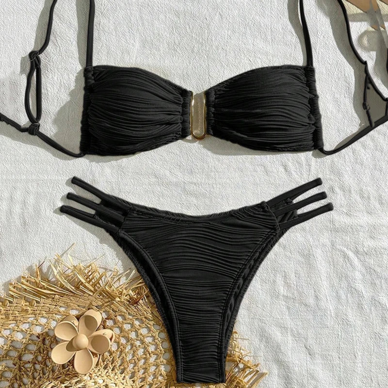White Bandeau Top Cheeky Bottom Bikini